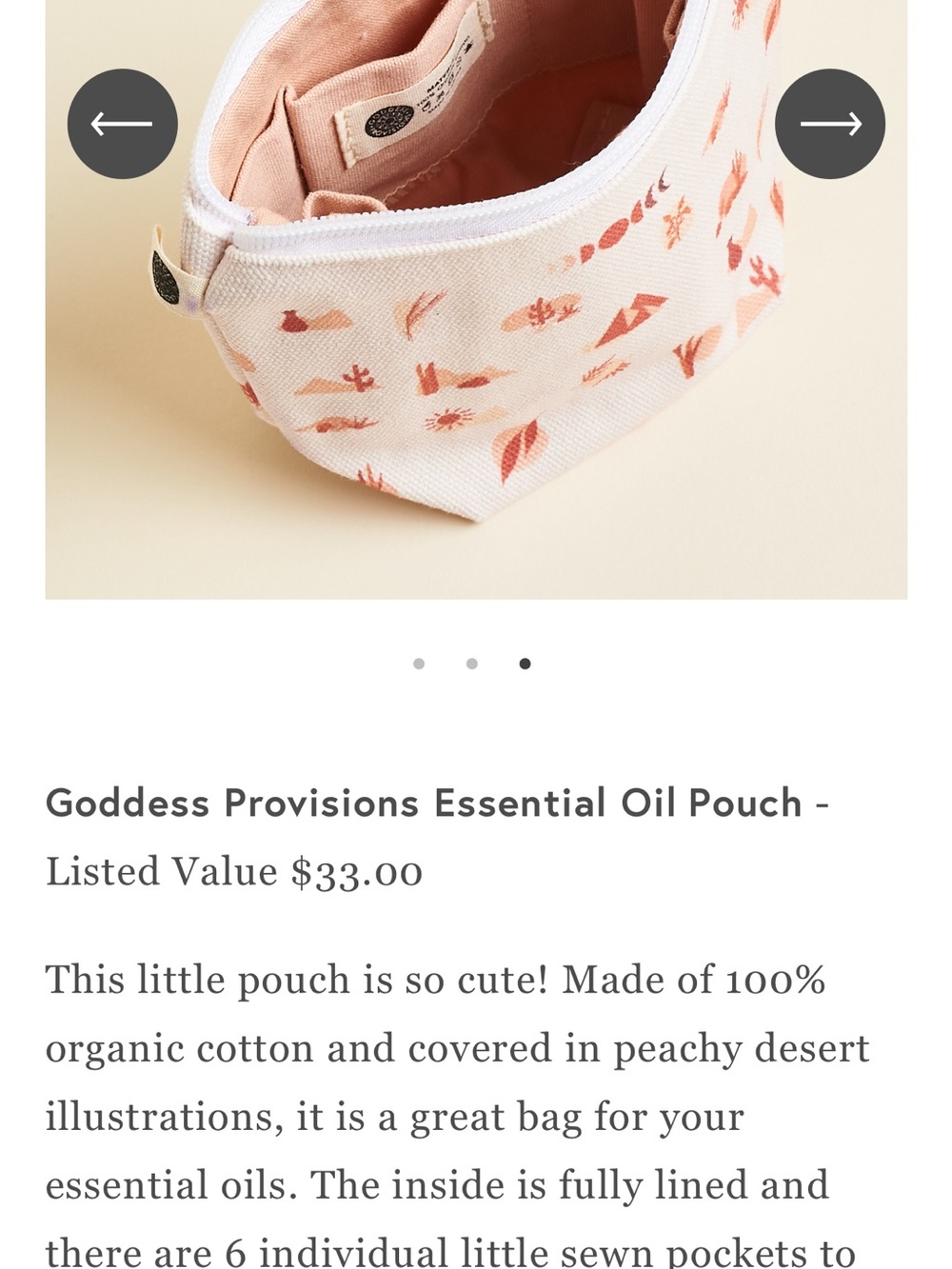 Goddess Provisions Peach Desert Mini Pouch Bag Essential Oils bag travel bag
